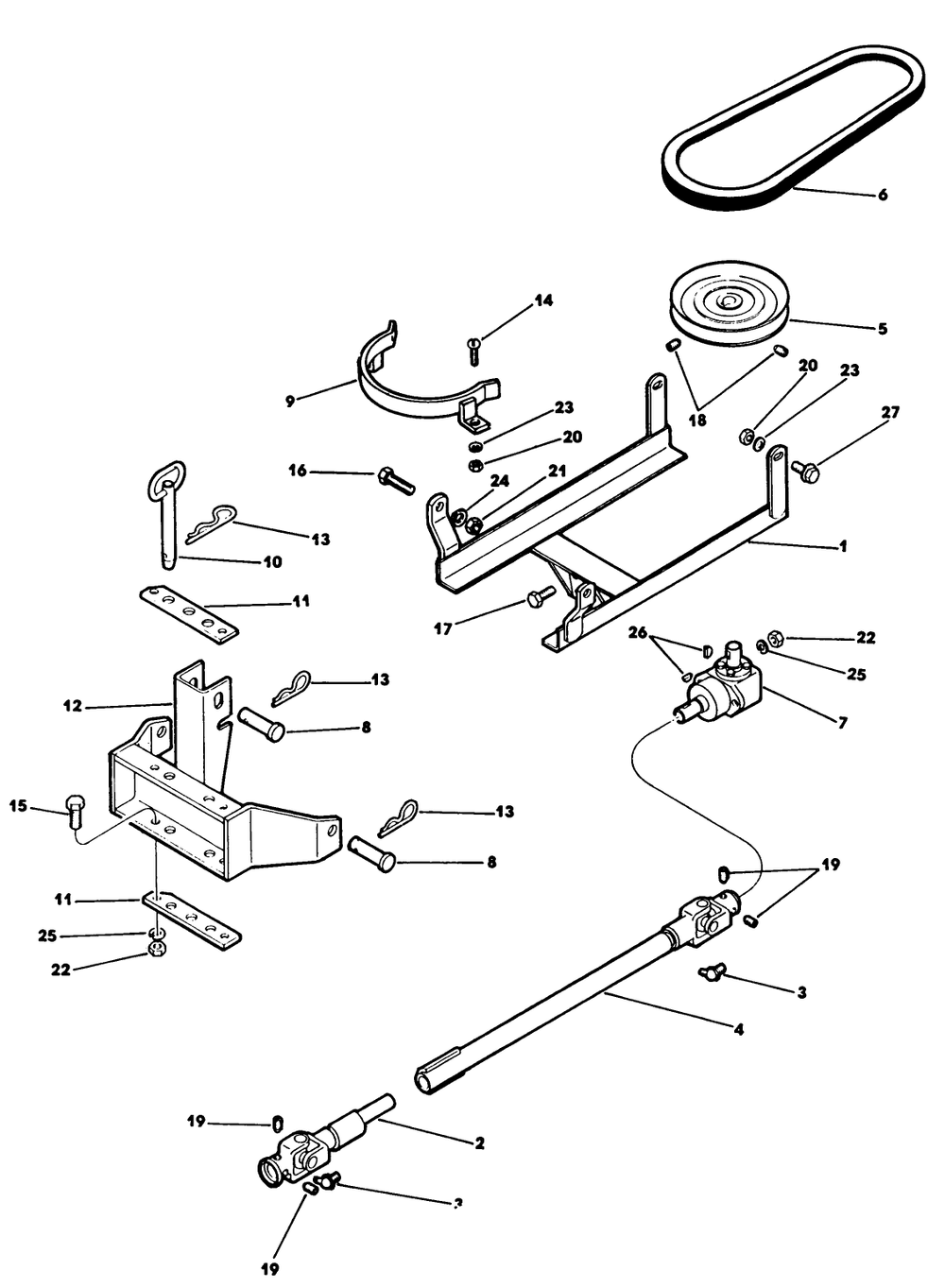 Tiller Drive Diagram and Parts List for 62542C (H00000001-H99999999)(1989) Lawn Boy Lawn Tractor